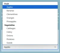 This image shows the live select input with the option groups